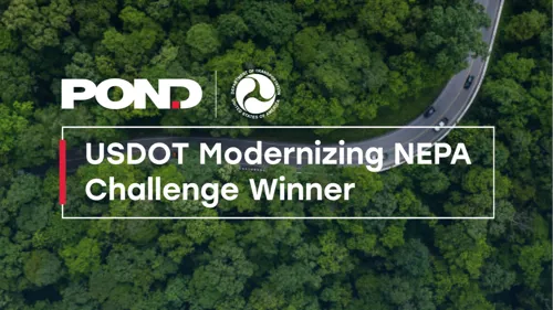 Pond and USDOT logos on Modernizing NEPA Challenge Winner graphic