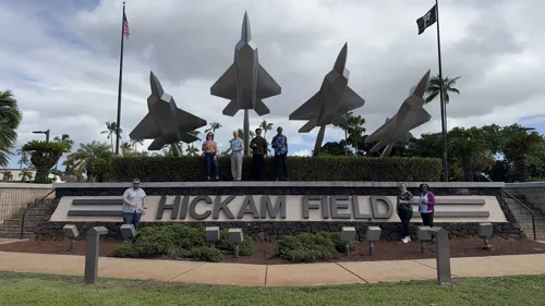 Landscape view of the Hickam Field signage 