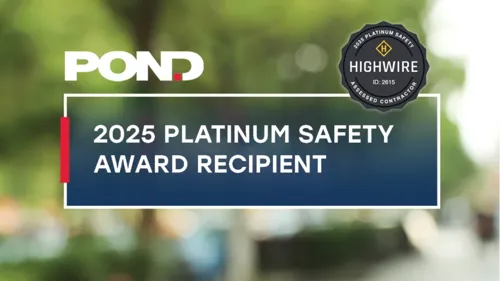 Pond 2025 Platinum Safety Award Recipient graphic with the Highwrie Safety logo
