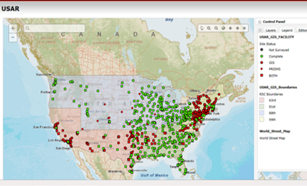 US Army Reserve geospatial map and data rendering.