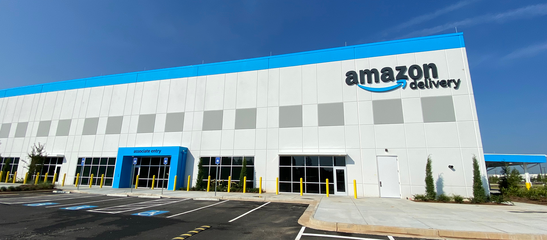 Exterior of an Amazon delivery hub.