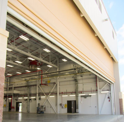 upward-acting fabric hangar doors 